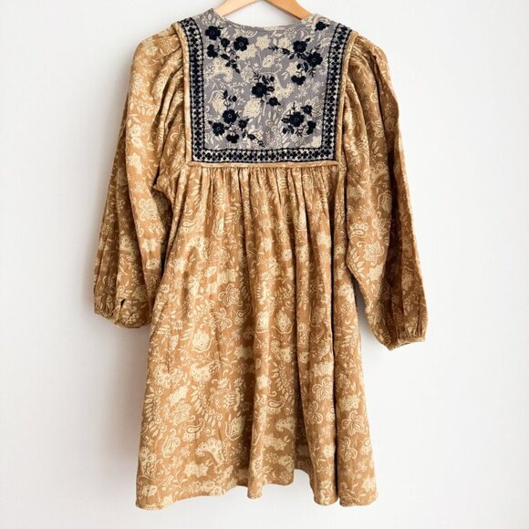 Unsubscribed Cotton Embroidered Mustard Yellow Navy Blue Dress 2 - Picture 7 of 9